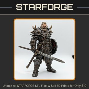 28mm DND Armored Warrior Sword Shield Horned Pauldrons Battle Stance StarForge Kits 3D Print STL File