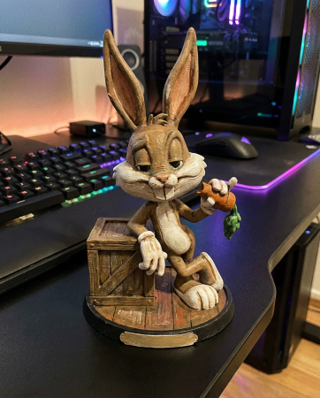 Classic Cartoon Rabbit Figurine | Nostalgic Bunny on Crate | Fan Art