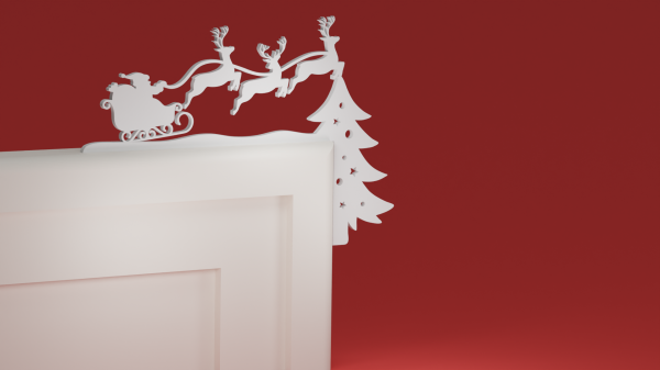 Christmas Door Trim Corner 18 - Santa Sleigh and Reindeer and Christmas Tree  (Christmas ornament)