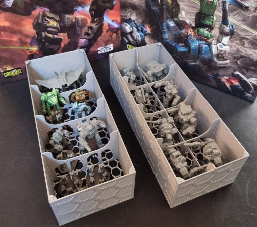 Battletech stackable miniature storage trays 4x2 and 4x1 All Mechs and Aero/Vehicles