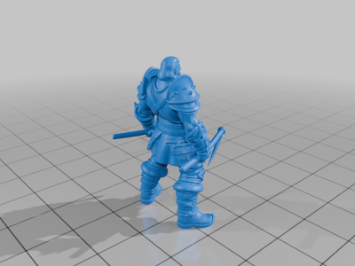 28mm DND Armored Warrior Battle Stance Dual Swords Spiked Pauldrons Rugged Beard StarForge Kits 3D Print STL File