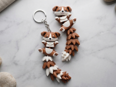 Fluffy Tail Cute Flexi Puppy - Articulated Toy / Keychain