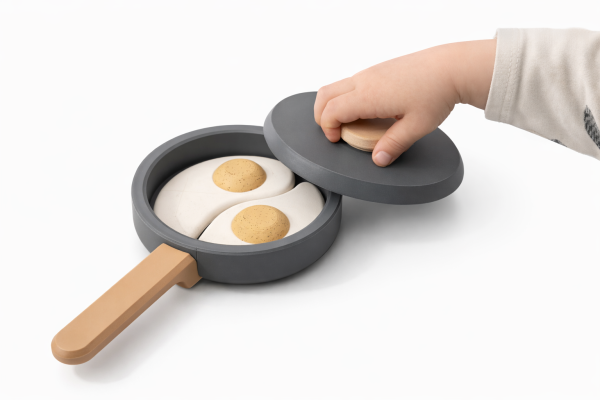 Toy Frying Pan with Eggs – Pretend Play Kitchen Accessory (Improved Handle Connection)