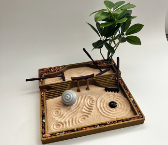 Two-Tiered Desktop Zen Garden with Tools and Decor