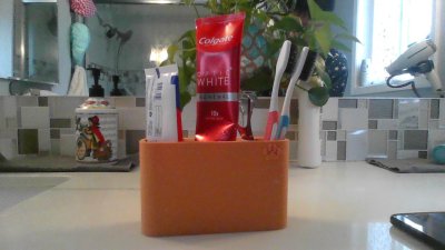 Duo Toothbrush And Tooth Paste Holder With A Paw Print