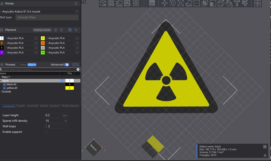 Radiation Hazard Sign – 3D Printable Warning Plate (Scalable & Multicolor)
