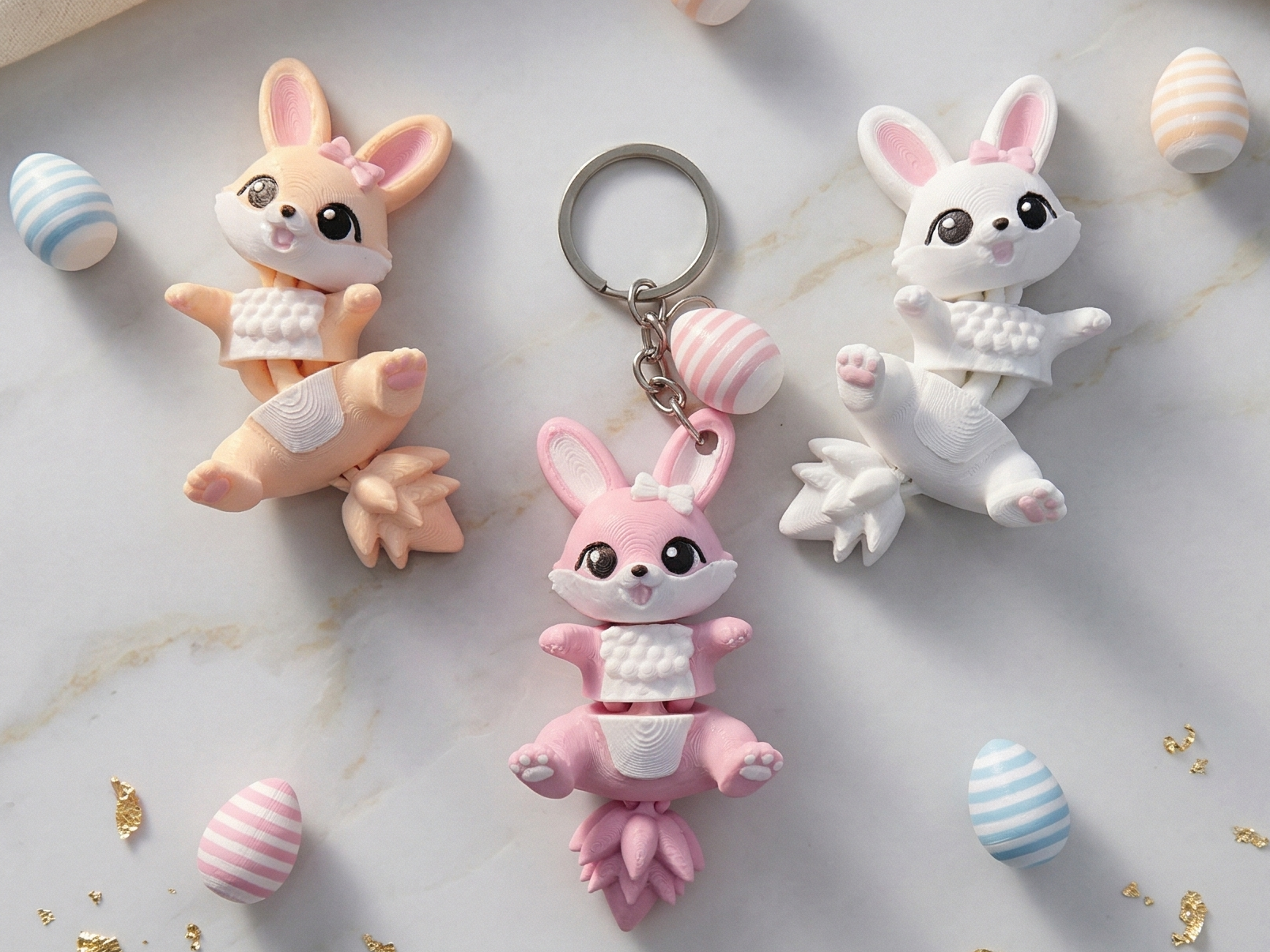 Fluffy Tail Cute Flexi Easter Bunny - Articulated Toy / Keychain