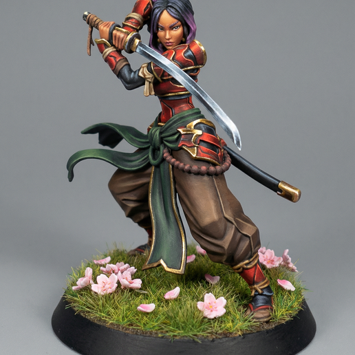 FREE Hero Human Female Samurai – Fantasy Miniature STL (32mm Tabletop RPG)