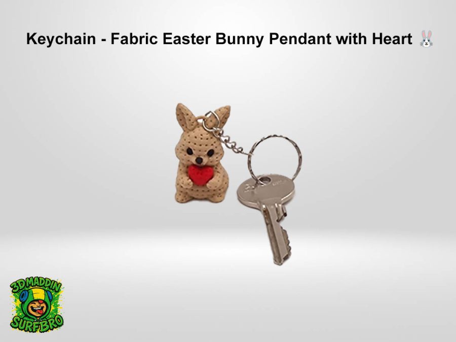 Keychain - Fabric Easter Bunny Pendant with Heart 🐰