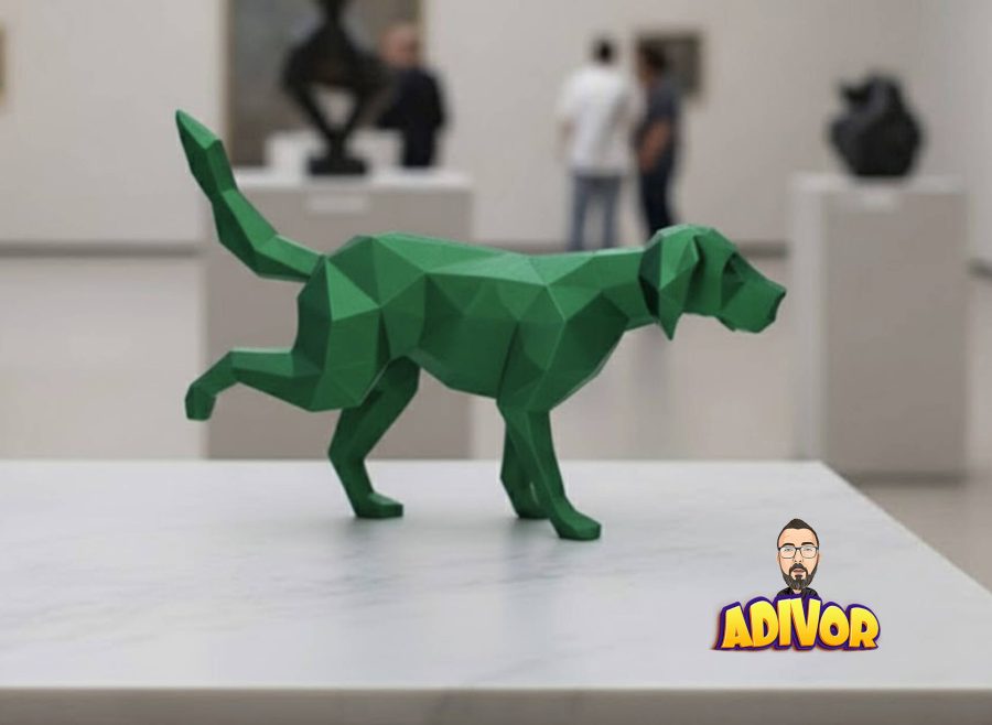 Low Poly Peeing Dog Statue
