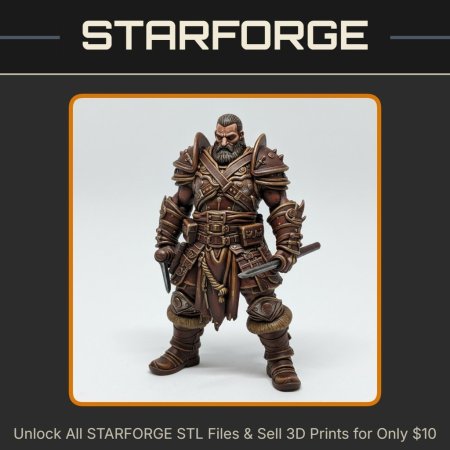 28mm DND Armored Warrior Battle Stance Dual Swords Spiked Pauldrons Rugged Beard StarForge Kits 3D Print STL File