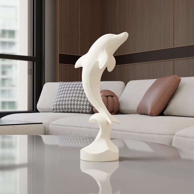 Minimalist "Dolphin on Wave" Statue
