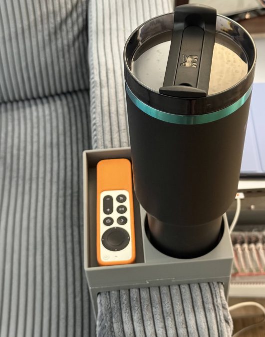 Cup and remote storagage for couch arm