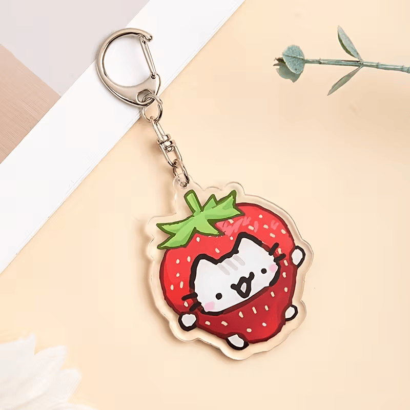 Cute cat strawberry Keychain pendant
