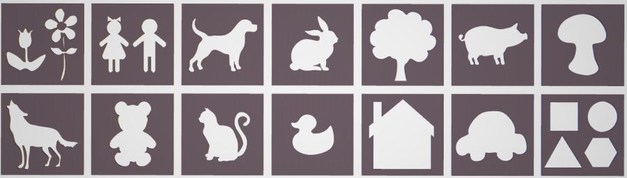 Montessori silhouettes of various shapes, animals, trees ....