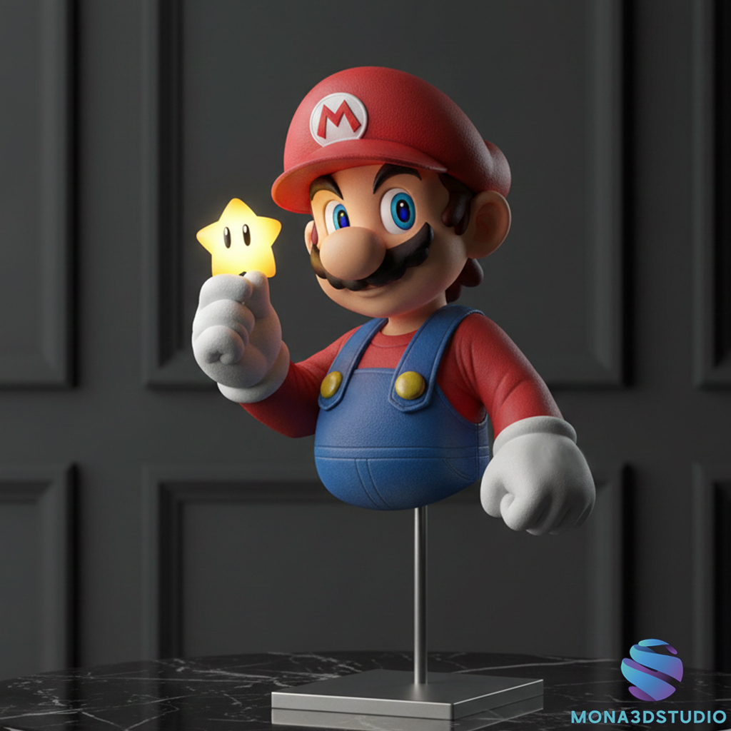 Super Mario Bust with Super Star 3D Printable STL Model