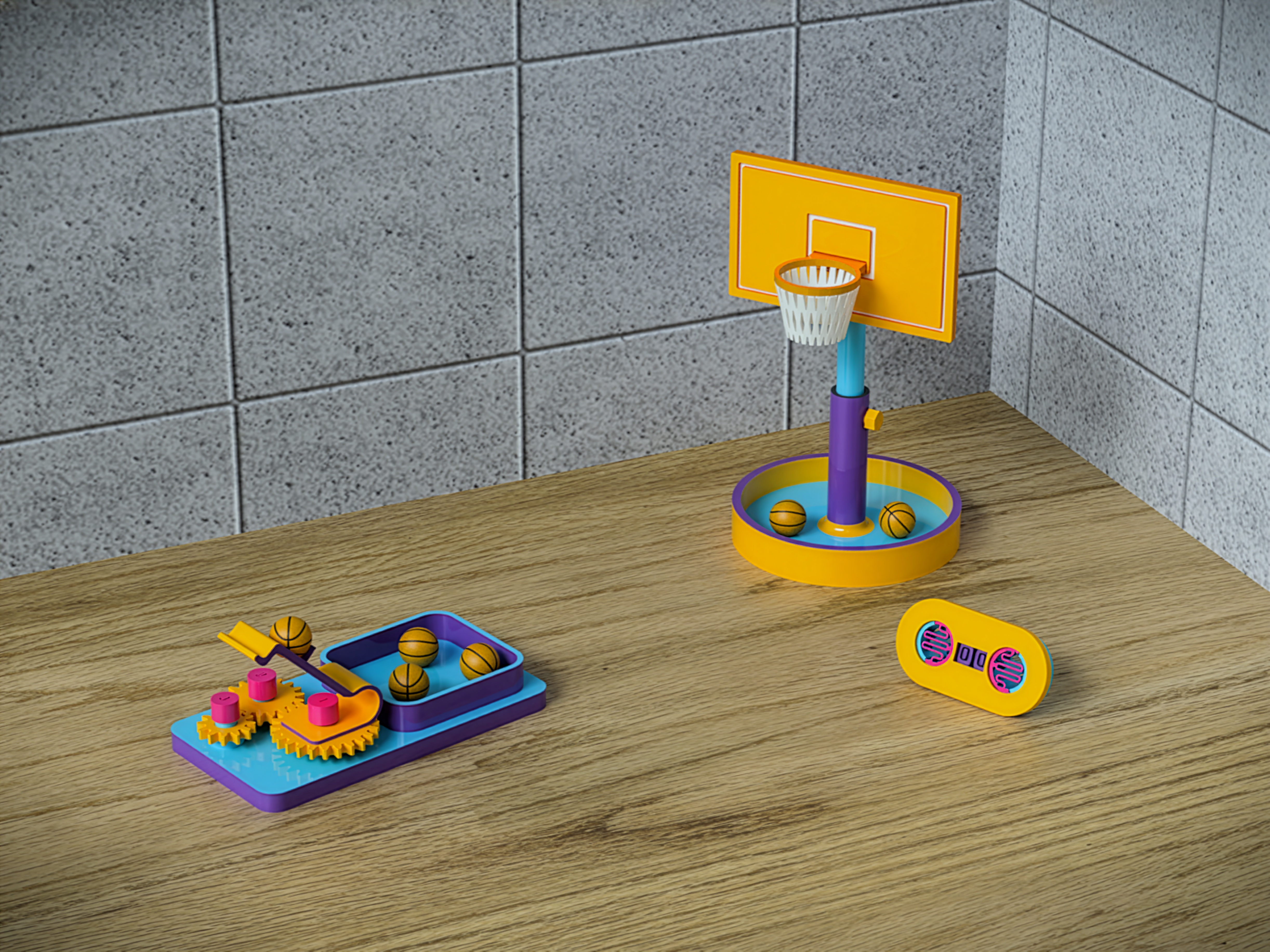 Miniature Arcade Desktop Basketball Game With Turret Aiming