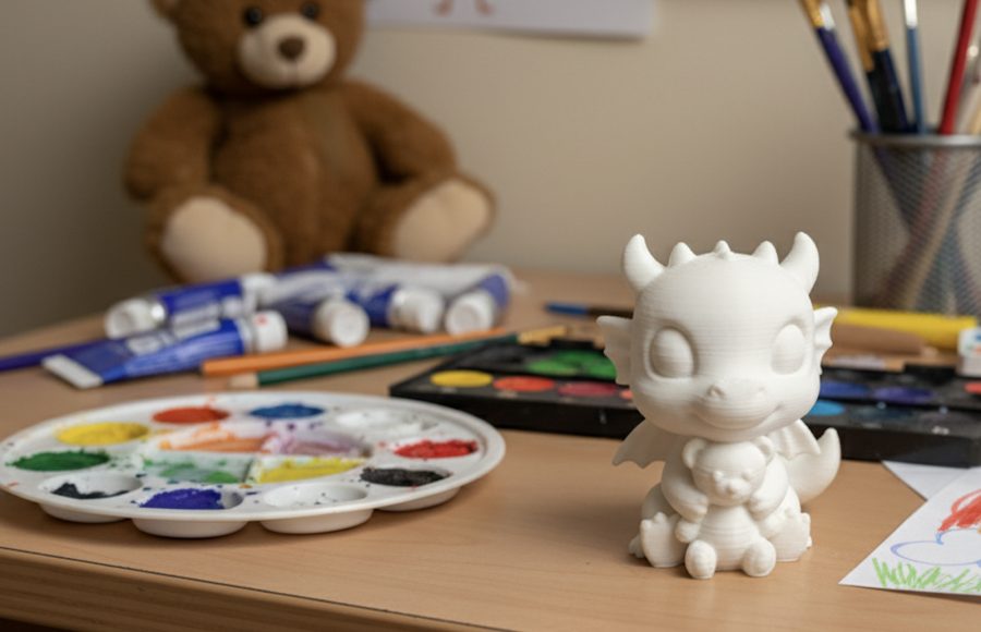 Baby Dragon with Teddy Bear Figurine