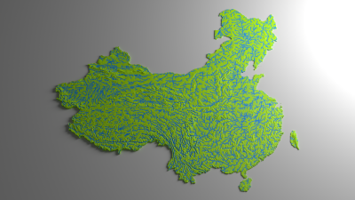 China Mainland/Hainan/Taiwan 3D Topo Relief Map with Streams and Lakes