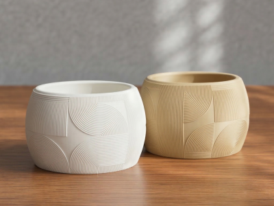 Art Deco Curved Geometric Vase Set - Spiral Texture Pots