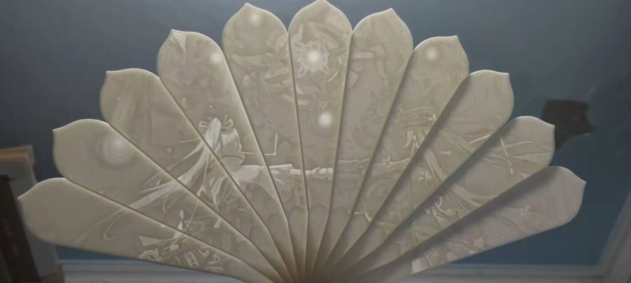 胡桃绫华大战飞天小宝透光浮雕折扇