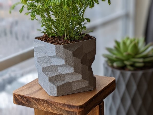 Twisted Square Planter with Drainage Tray for Small Houseplants
