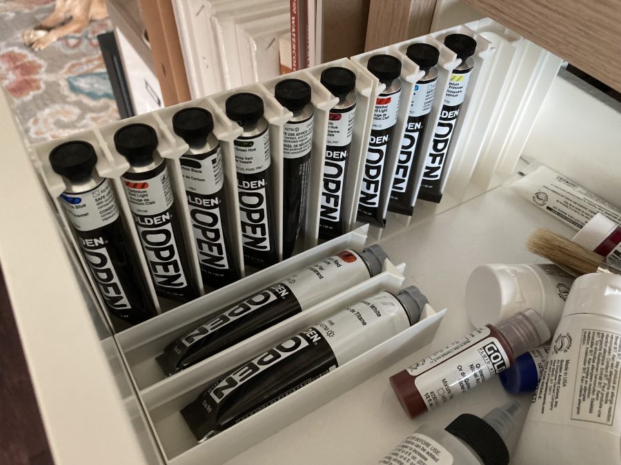 Golden Acrylic paint organizer storage rack tray for 2oz/59ml and 0.75oz/22ml metal paint tubes
