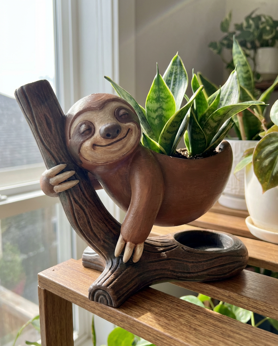 Sloth Hanging Planter | Animal Succulent Pot | Cute Sloth Garden Decor | 3D Printed Flower Pot