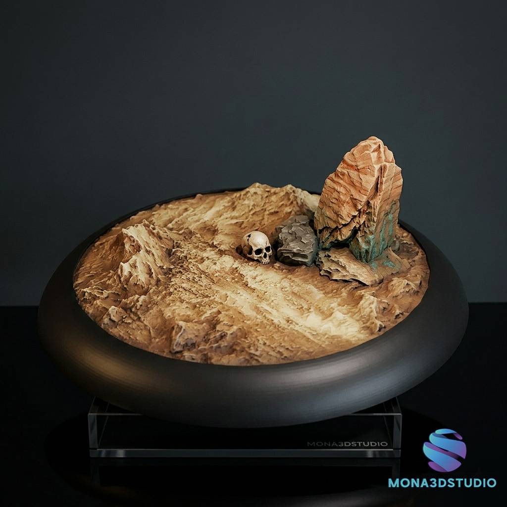 Miniature Base with Skull and Rock – Highly Detailed – 25/32/40/50 mm – 3D Printable STL