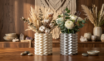 Geometric 3D-Printed Vases - Iridescent & Gold Set