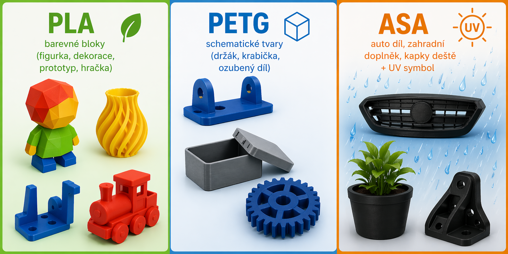 PLA vs. PETG vs. ASA: Jaký materiál vybrat pro váš 3D tisk? Průvodce pro každého