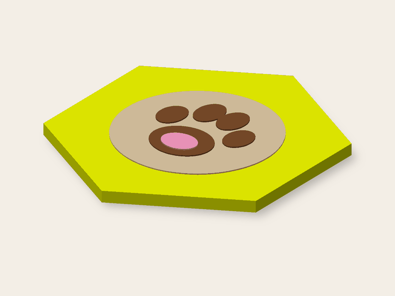 Posavasos hexagonal de 95 mm con una huella y ranuras por debajo.
