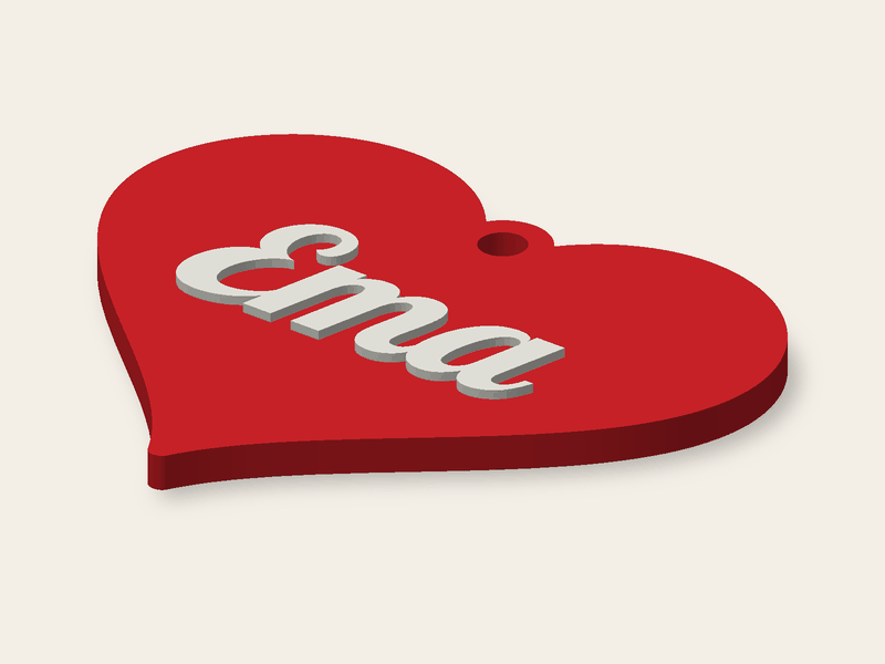 Corazón de 60 mm con la palabra Ema y una argolla para las llaves.