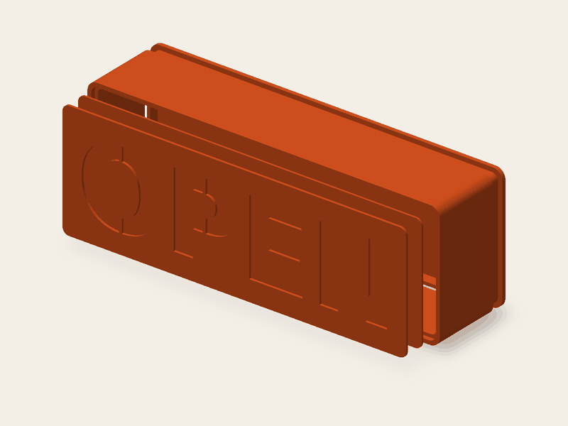 Obdélníkový světelný nápis OPEN, 180 × 64 mm, hloubka 37 mm, pro LED pásek.