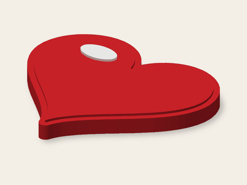 Corazón rojo de 50 mm de ancho con un imán de Ø 8 × 3 mm encajado a presión.