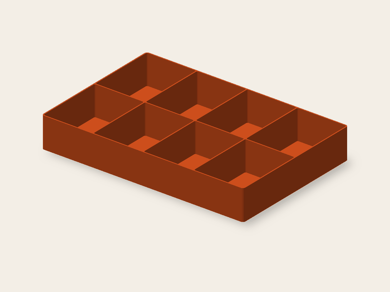 Organizér do zásuvky 300 × 200 × 45 mm s osmi přihrádkami.