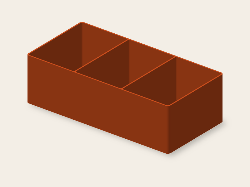 Organizér na stůl 200 × 100 × 60 mm, tři přihrádky na psací potřeby.