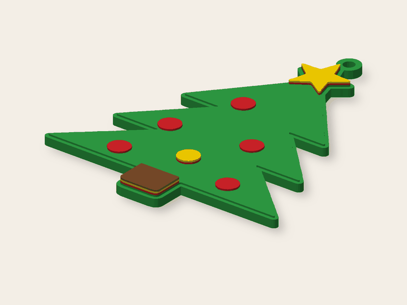 Árbol de Navidad decorado de 90 mm de ancho, en cinco colores.