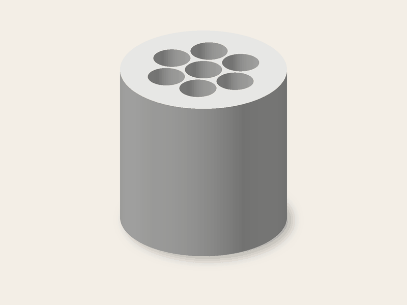 Organizador redondo de 90 mm con siete orificios de 20 mm para cepillos de dientes.