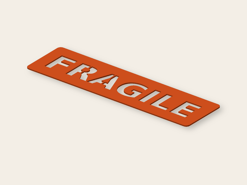 Plantilla FRAGILE para cajas y embalajes, 184 × 50 mm, 1,2 mm de grosor.