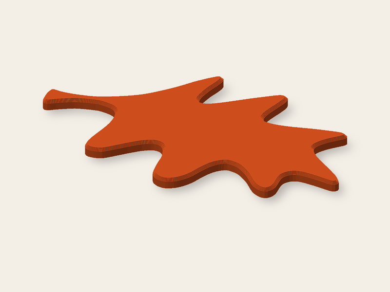 Dubový list 100 × 62 mm, tloušťka 3 mm, se zkosenou horní hranou.