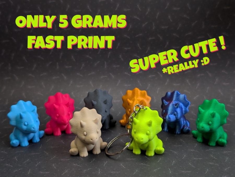 Cute Mini Triceratops + Keychain